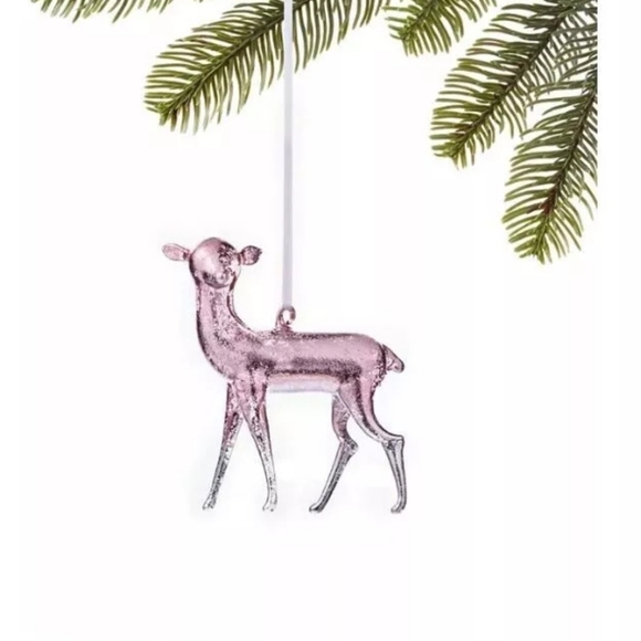 Holiday Lane Sugar Plum Pink Glass Reindeer Ornament 4.25" - Picture 1 of 3